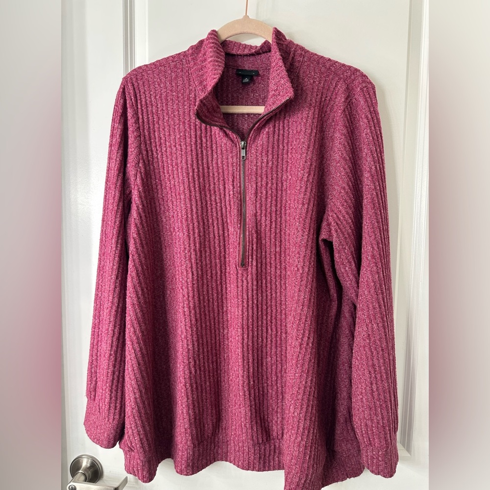 Ribbed Half-Zip Sweater in Pink